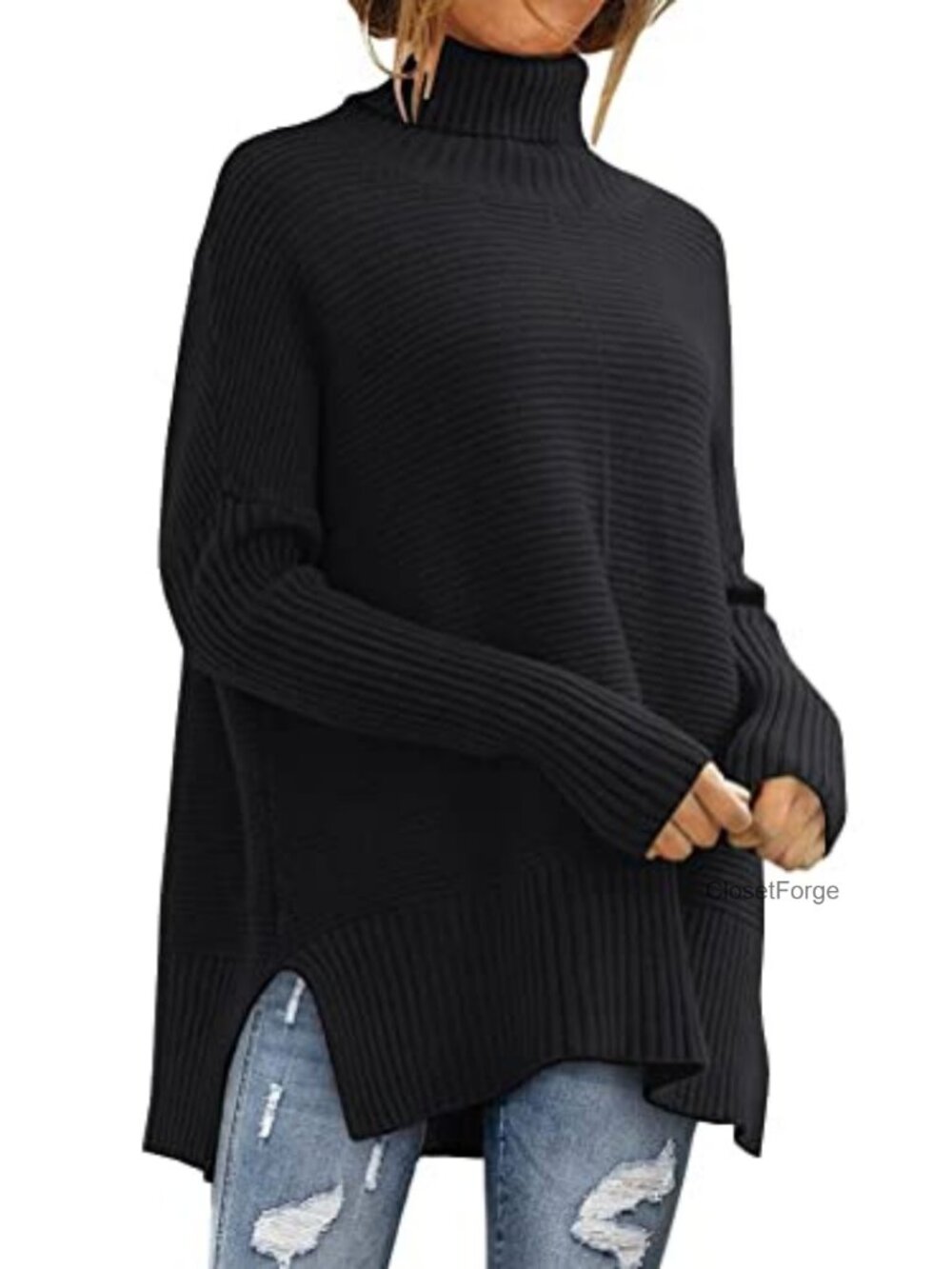 Oversized Turtleneck Sweater Women Cozy Knit Long Pullover Tunic Fall Winter